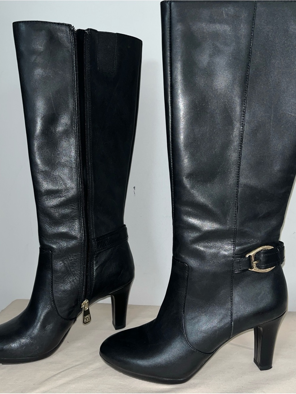 Anne Klein Akstrahan High Leather Boots with/ Heel Women's S 5 M